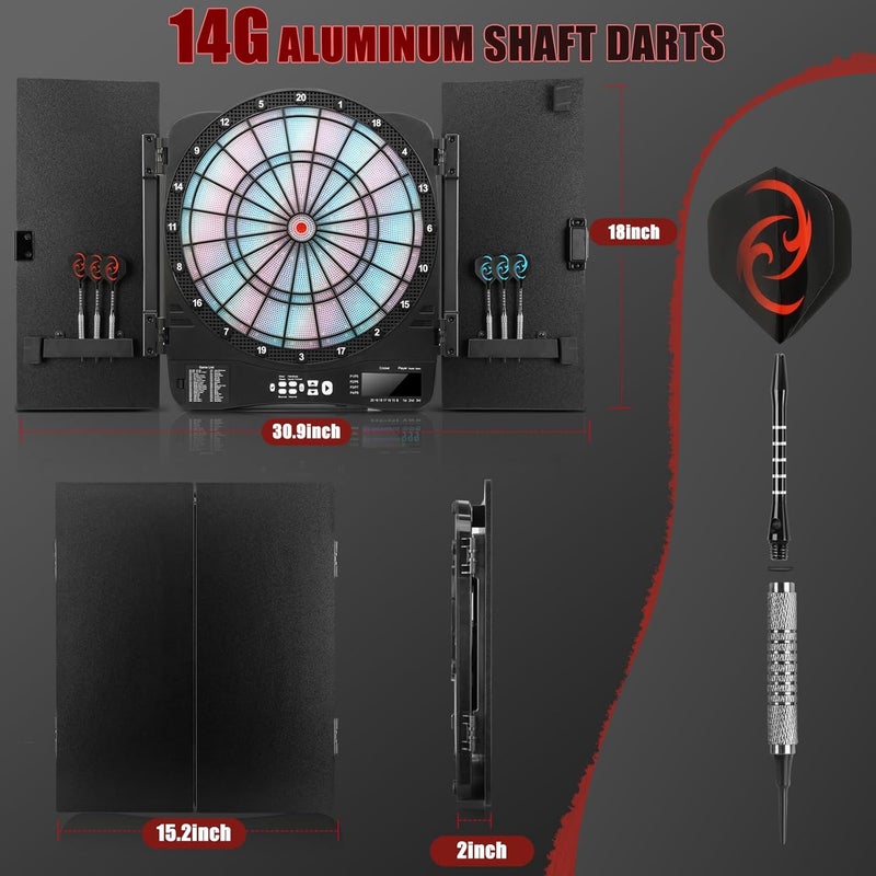 PAETAE Electronic Dart Board Cabinet Set, Illuminated Target Dartboard for Adults, 48 Games with 315 Variations Soft Tip Digital Dartboard Cabinets with 6 Darts, 100PCS Soft Tips - Image 4